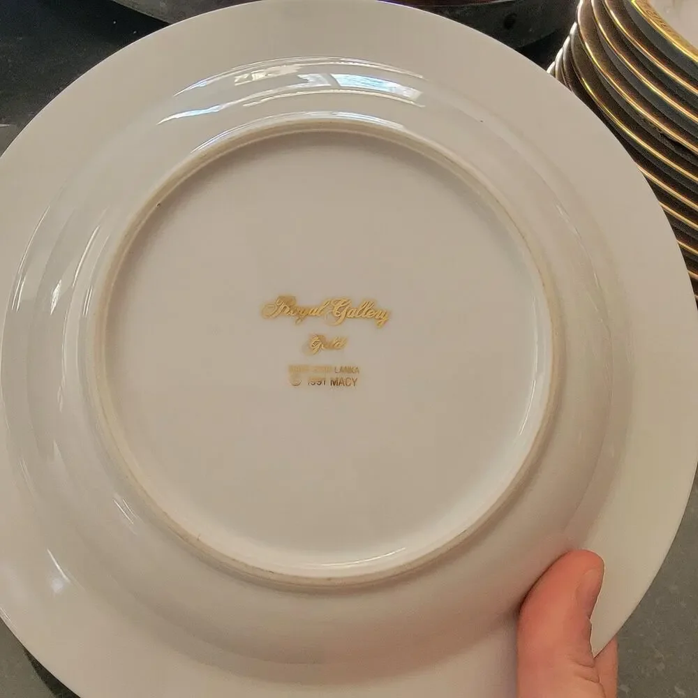 Royal Gallery Gold Rim Soup Plate White Porcelain Sri Lanka Vintage 1980s